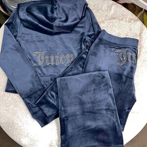 NEW! Small JUICY COUTURE Velour Bling Tracksuit Hoodie & Pant Regal Blue Rare